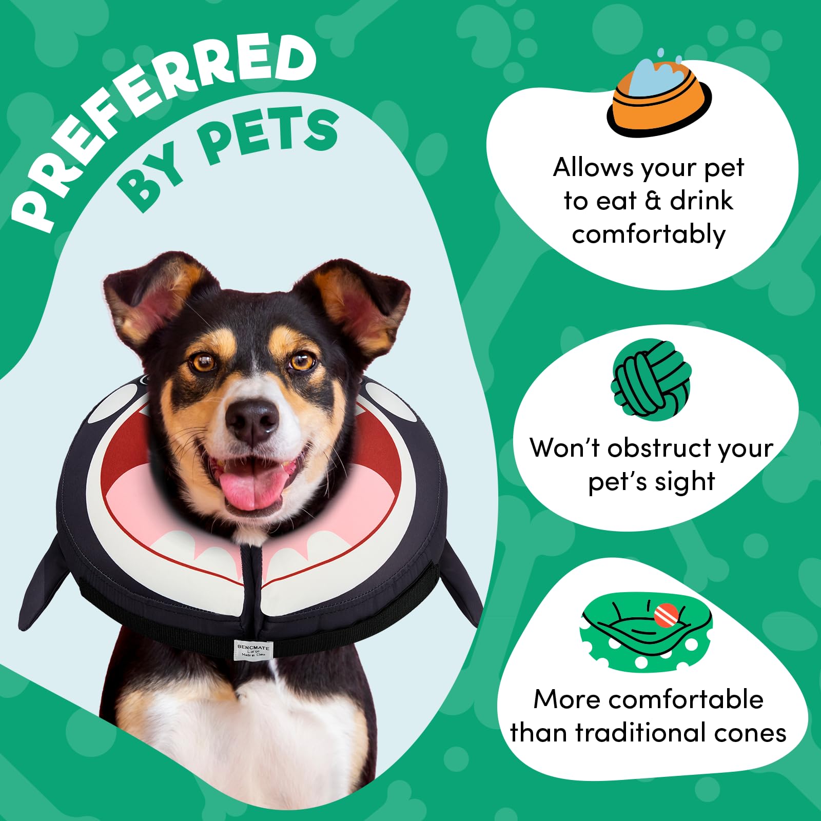 BENCMATE Inflatable Dog Cone Collar Alternative After Surgery Small,Orca