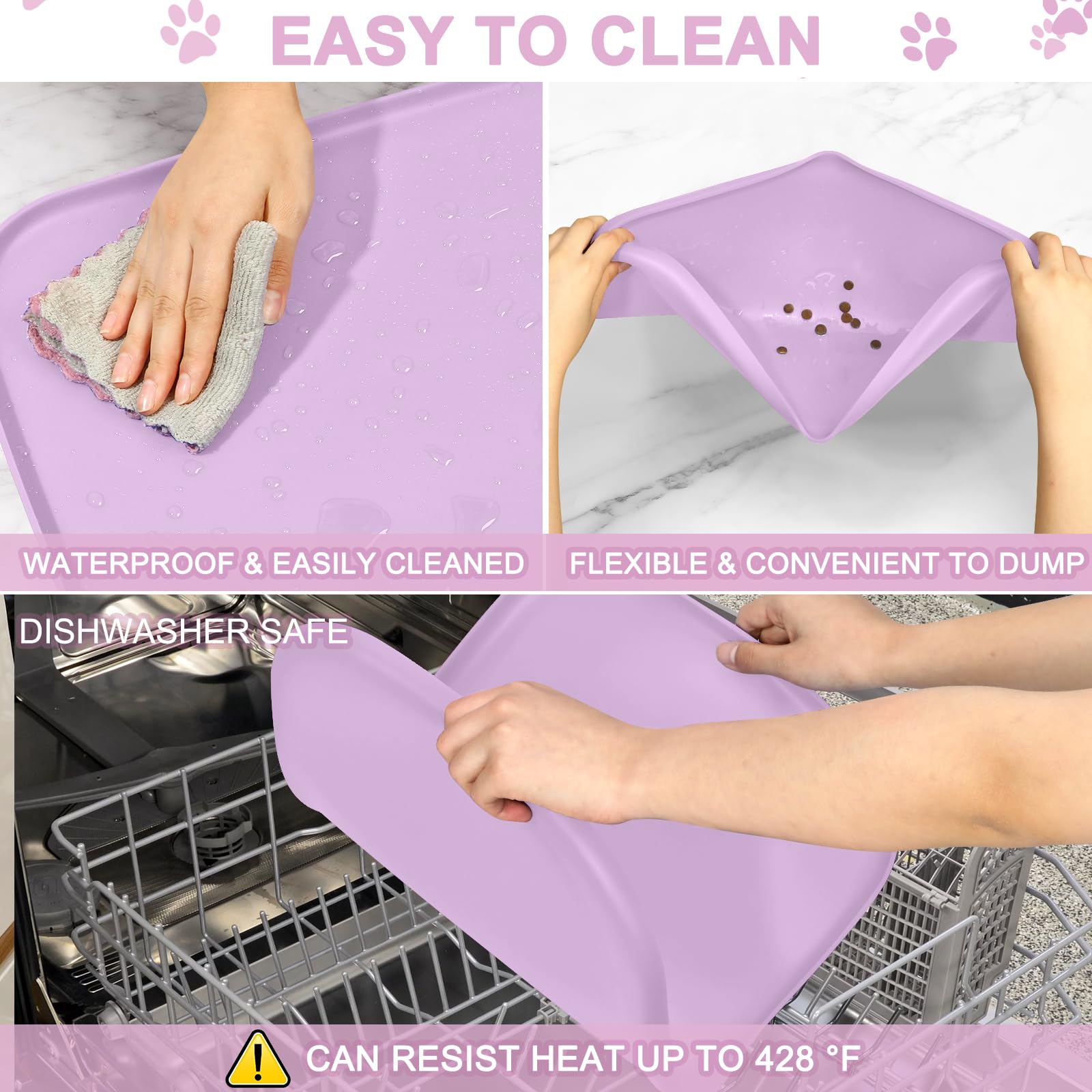 SMILOOL Waterproof Silicone Pet Food Mat with Raised Edge for Dog & Cat