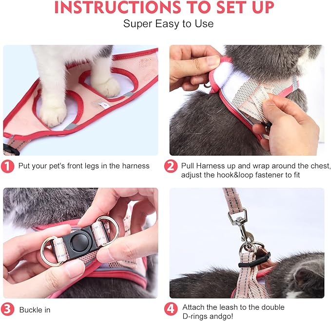 Cat Harness and Leash Set, Soft and Breathable Vest with Reflective Strip, Escape Proof Kitten Harness, Easy to Wear for Cats Walking and Traveling (Purple, XXS)