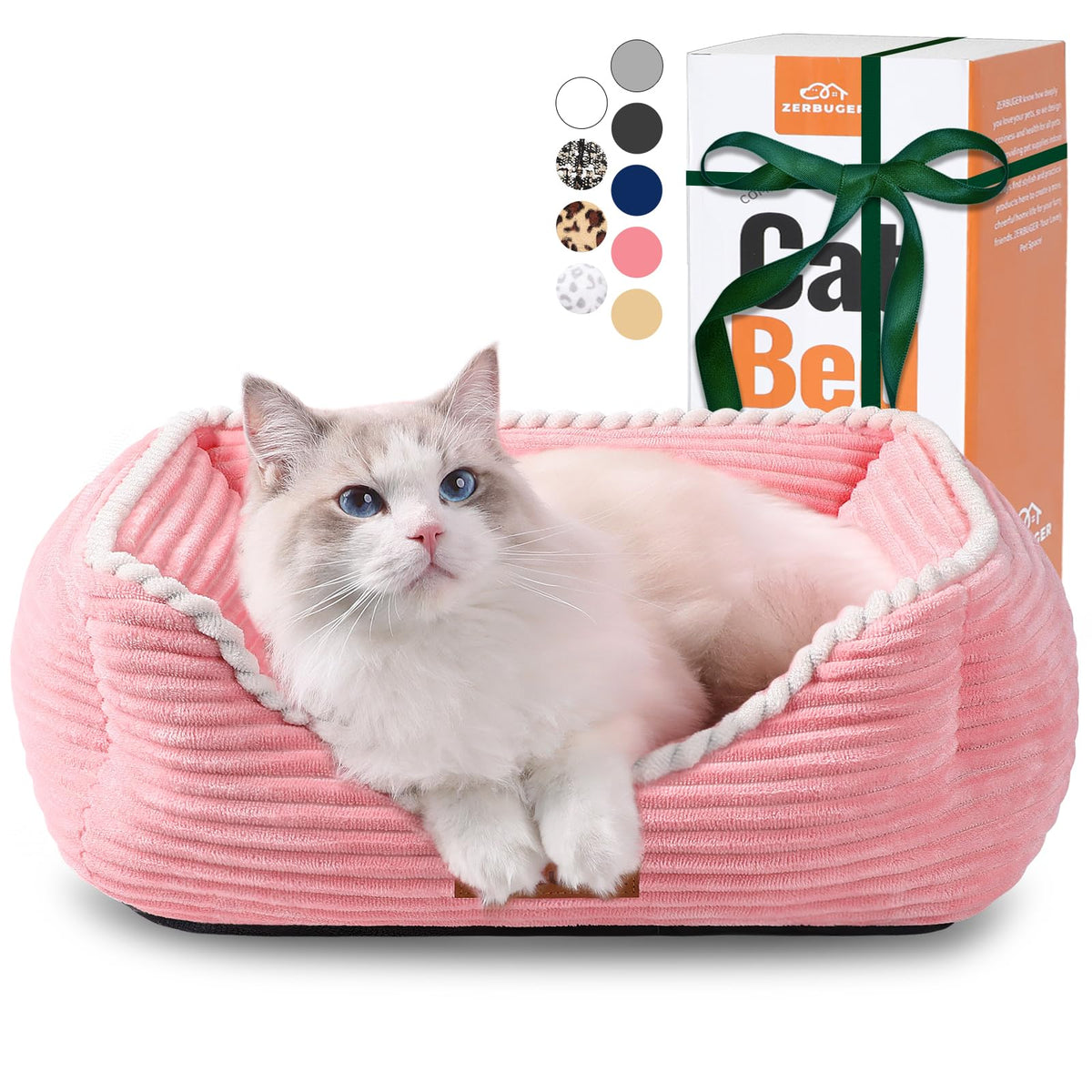 Zerbuger 25in Pink Pattern Rectangle Cat Dog Bed Machine Washable Sofa
