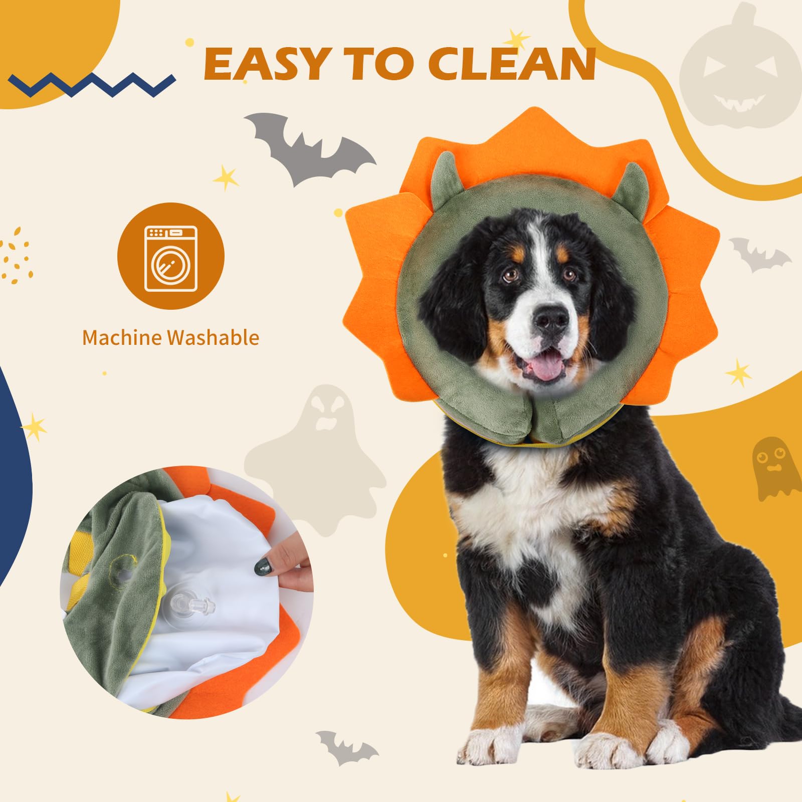 IEUUMLER Inflatable Recovery Dog Collar, Protective Donut Cone, Adjustable Soft Collar for Dog and Cat After Surgery Prevent from Biting & Scratching EU002 - Green Demon M