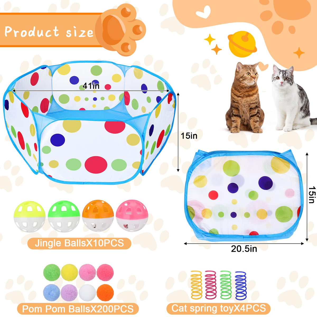 Palksky Ball Pit with 210 Toy Balls and 4 Spring Toys - Interactive Cat Toys for Bored Indoor Cats Self Play, Enrichment Toy for Fun and Exercise