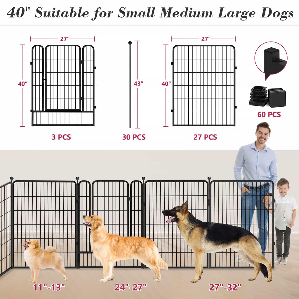 Jhsomdr Dog Playpen 40 inch 30 Panels Indoor Outdoor Dog Pen for Large/Medium/Small Dogs Heavy Duty Metal Dog Fence Outdoor for Yard, Puppy Playpen with Door Portable Pet Fence for RV Camping Yard