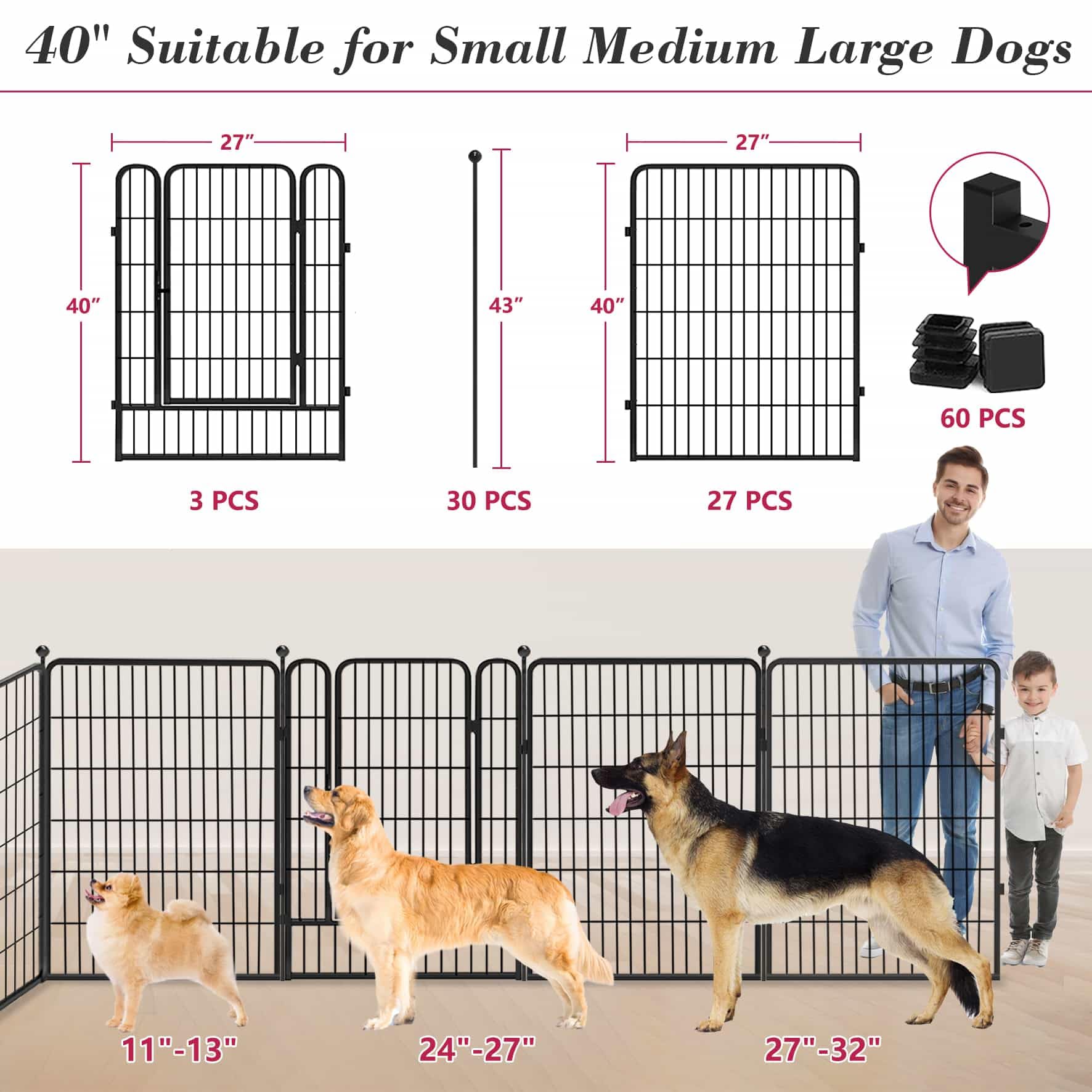 Jhsomdr Dog Playpen 40 inch 30 Panels Indoor Outdoor Dog Pen for Large/Medium/Small Dogs Heavy Duty Metal Dog Fence Outdoor for Yard, Puppy Playpen with Door Portable Pet Fence for RV Camping Yard