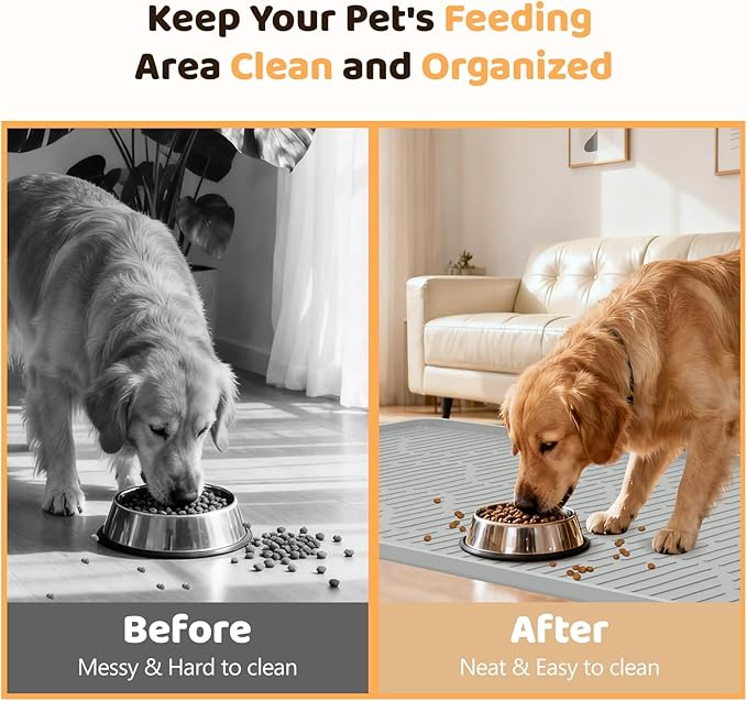 Silicone Cat & Dog Food Mat 40" x 22" Pet Feeding Mat for Food and Water