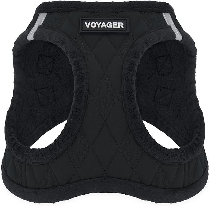 Best Pet Supplies - All Weather Plush, Reflective, No Pull Harness for Small, Medium Dogs, Cats - Secure with Hook & Loop Fastener, Buckle, Double D-Rings - Black Plush, XS