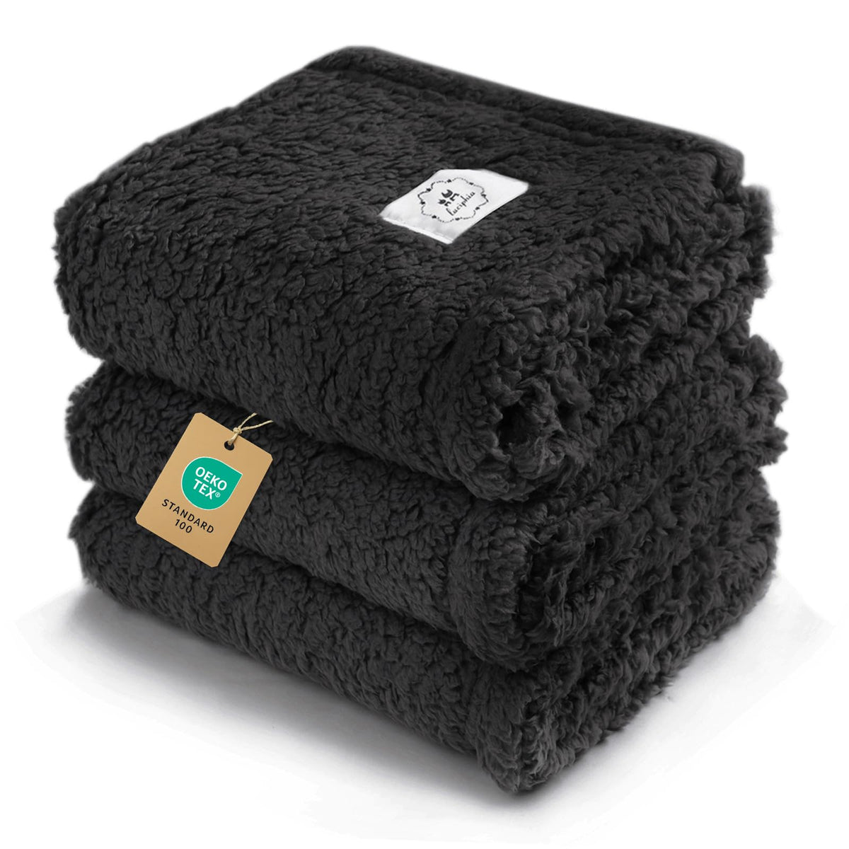 Luciphia 1 Pack 3 Calming Dog Blanket Fluffy Premium Fleece Pet Blankets Soft Sherpa Throw for Dogs Puppy Cat Grey/Beige/HazeBlue Large (41" x31")