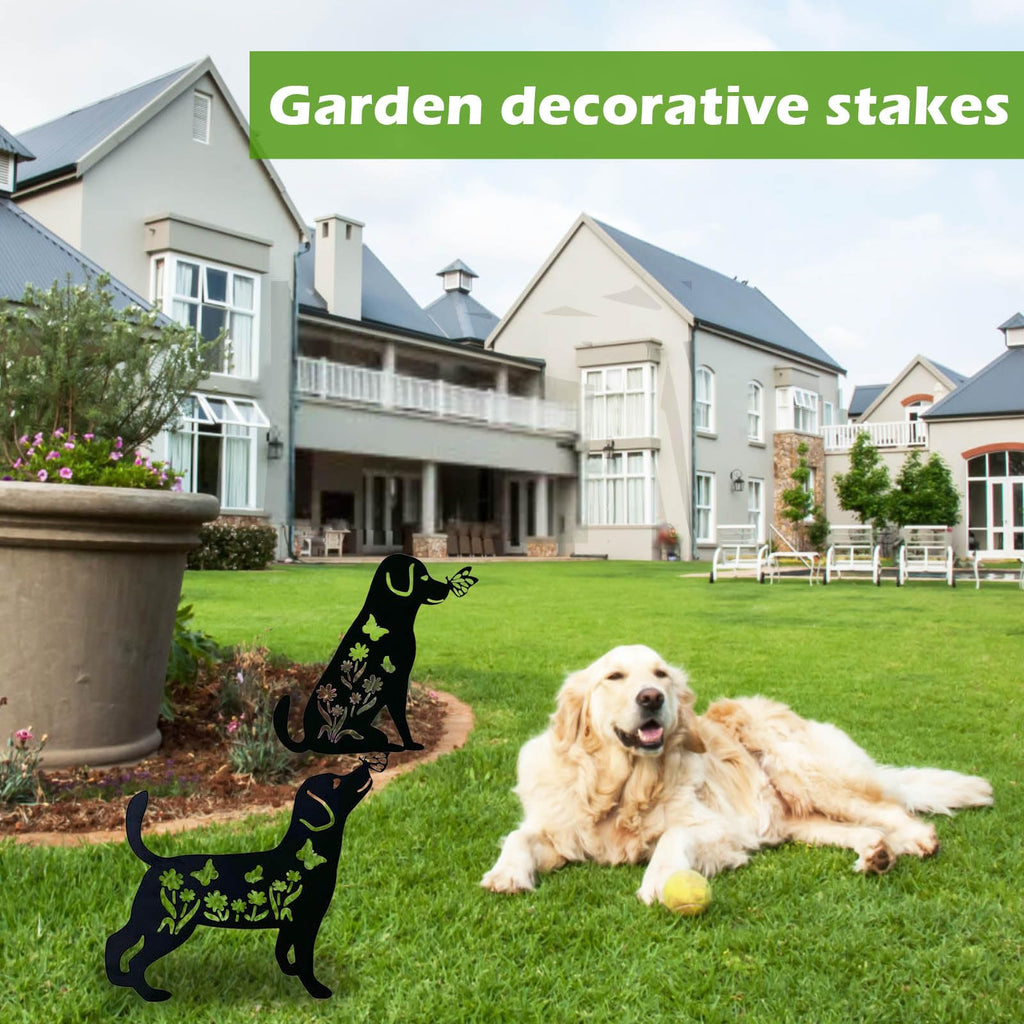 ononin 2 Pack Metal Dog Garden Decor for Outside - Unique Dog Statues, Decorative Garden Stakes, Labrador Pet Gifts for Women/Men, Silhouette Yard Art, Ideal for Decorating Backards, (11in)