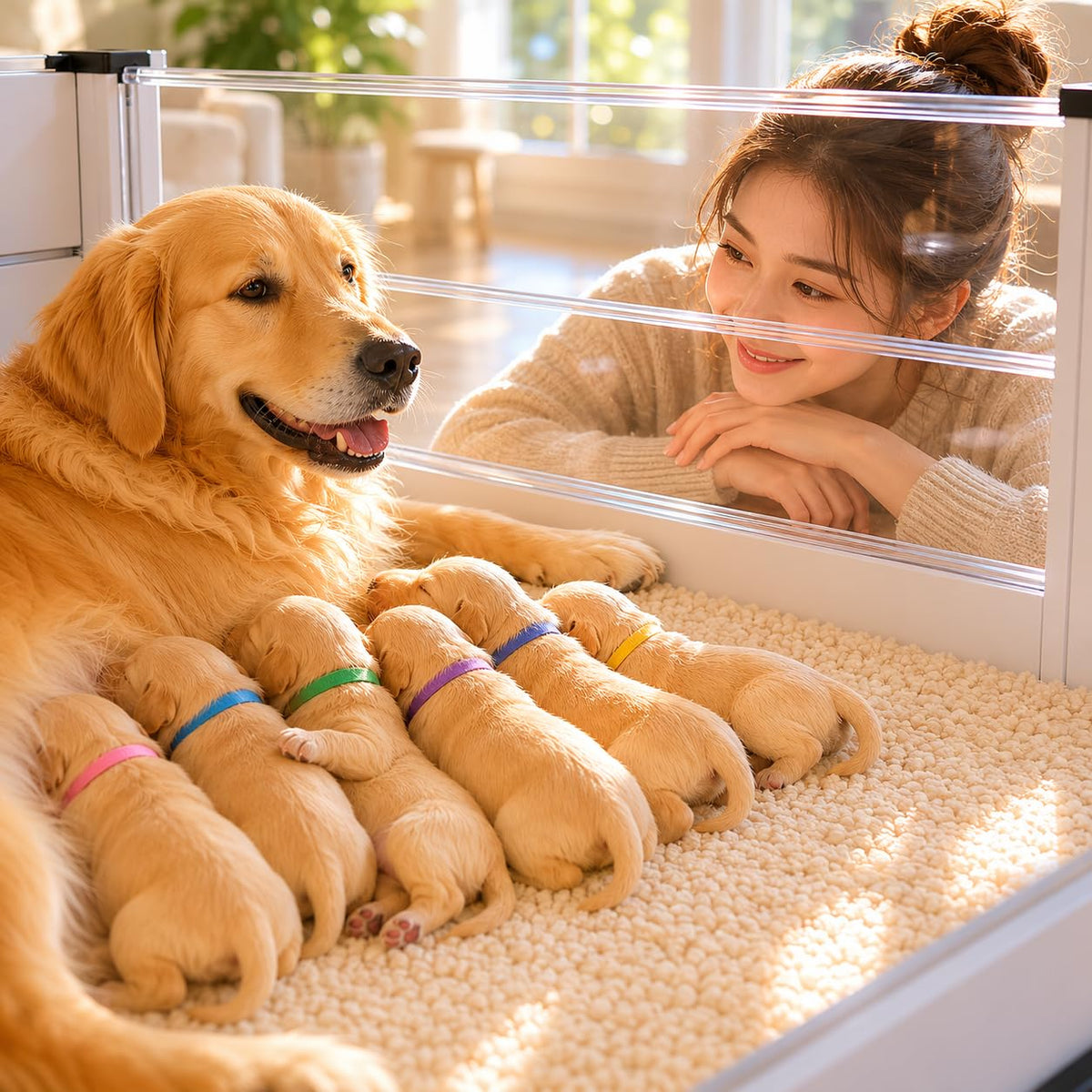 UC Barkley Whelping Box for Dogs and Puppies with Clear Window Panel – Modular, Easy-Clean, Safe Design with Pig Rail, Floor Liner & Washable Pad | Premium 48 Inch