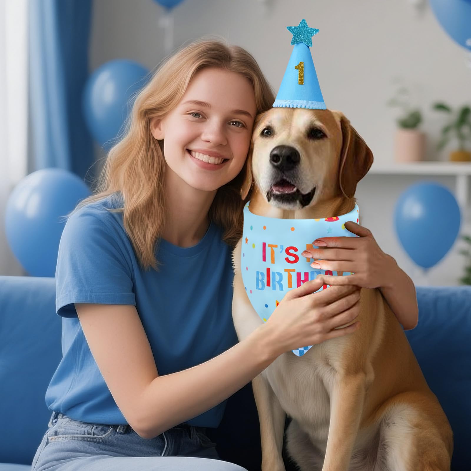 Agroon Blue Dog Birthday Set with Hat Bandana Numbers for Pet Puppy Boy