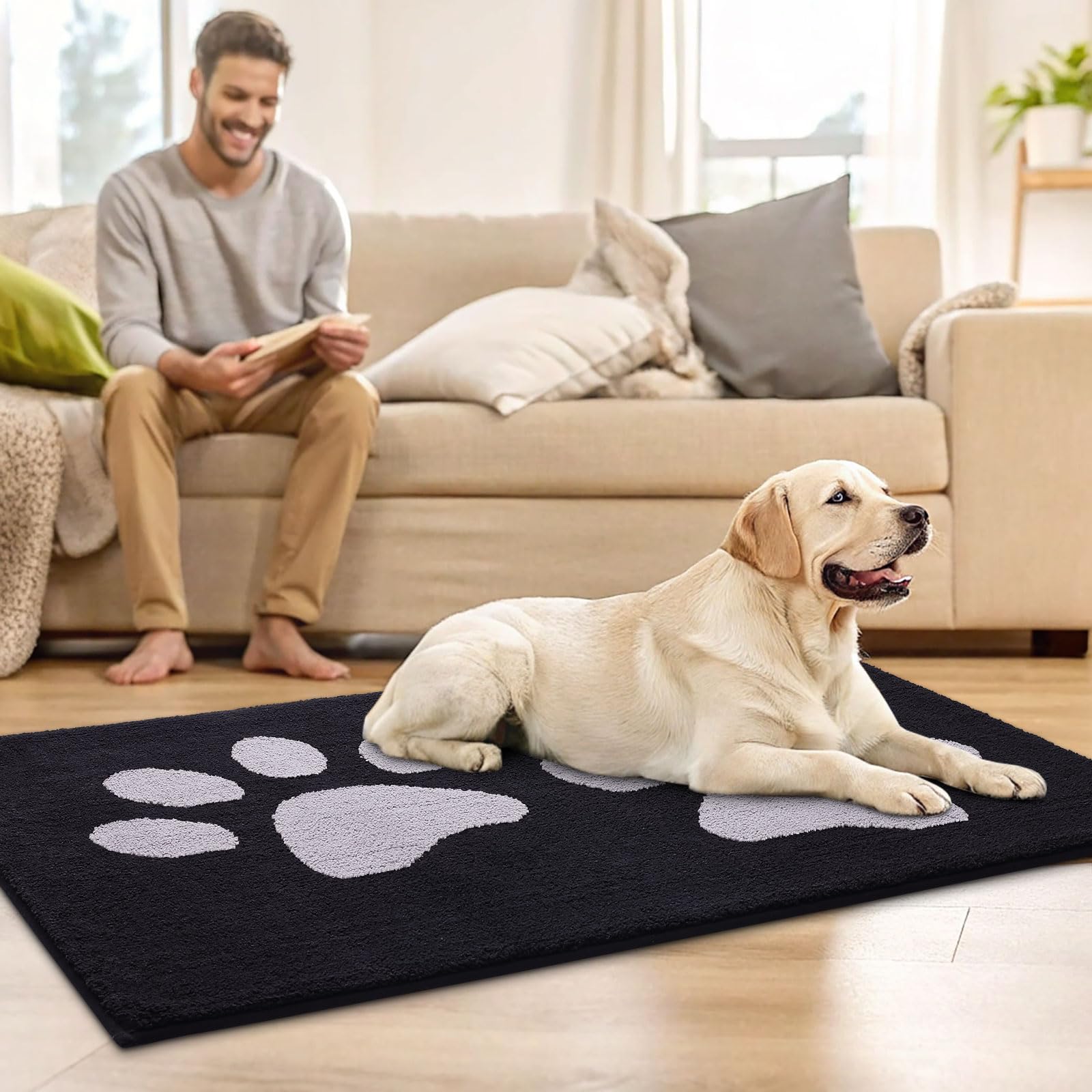 Buganda Dog Door Mat for Muddy Paws 40x32, Absorbent Doormat for Inside