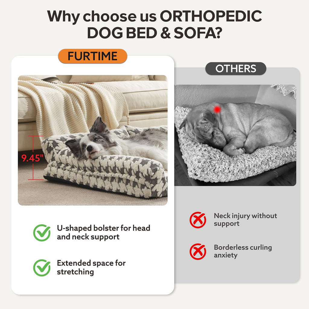 Orthopedic Dog Beds for Medium Dogs Washable, Detachable Side Bolster and Pillow, Medium Dog Sofa with Memory Foam, with Removable Cover and Non-Slip Bottom, Grey