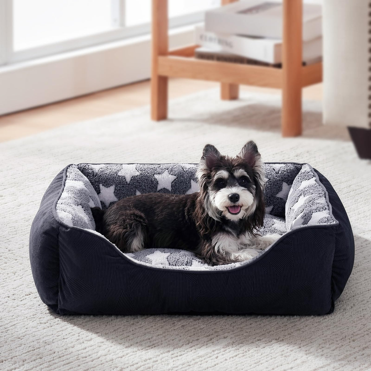 GASUR Large Dog Bed, Rectangle Washable Pet Beds, Orthopedic Dog Sofa Bed, Durable Pet Cuddler Anti-Slip Bottom, Soft Calming Sleeping Warming Puppy Bed (L (35"x 25"x 9"), Black)