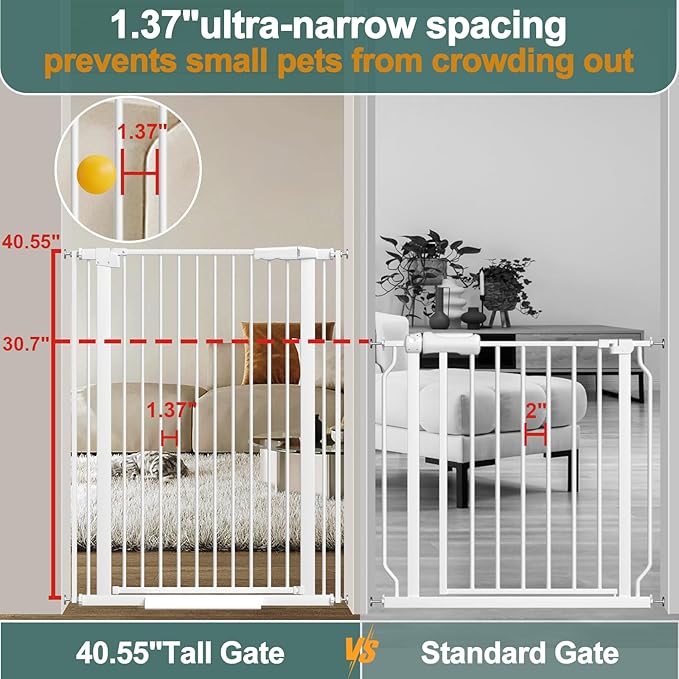 40.55" Tall, 30.11-34.05 Inch Wide, 1.37" Ultra Narrow Spacing Dog Pet Baby Gate Indoor for Doorway Hallway, Pressure Mounted 31 32 33 34 Inches Wide