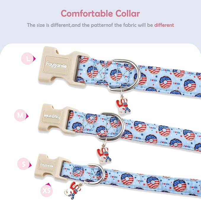 Faygarsle Patriotic Dog Collar, 4th of July Design, American Flag Pattern, Light Blue Summer Design for Small Medium Large Dogs, L