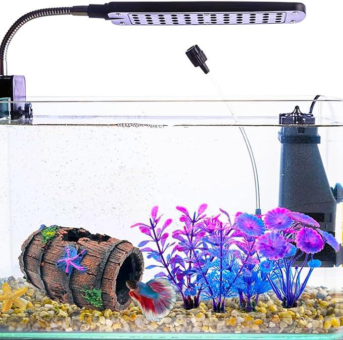 GOFYLIN Fish Tank Decoration for Aquarium Tank, Betta Fish Tank Accessories Starfish Barrel x 1pc, Aquarrium Decor Aquatic Plants x 4pcs, Aquarium Decor Starfish x 1pcs.
