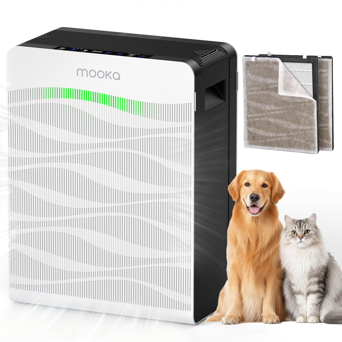 MOOKA Air Purifier for Home Pet Large Room 2800Ft² Dual Washable Pre-Filter