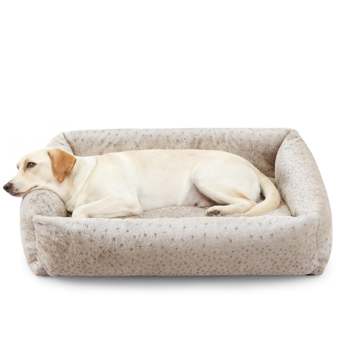 JOEJOY XL Dog Beds Large Sized Dog, Removable Washable Cover Orthopedic Soft Faux Rabbit Fur Pet Bed, Anti-Slip Fluffy Plush Faux Rabbit Fur Puppy Bed, 42"x36"x9", Leopard Print, Grey