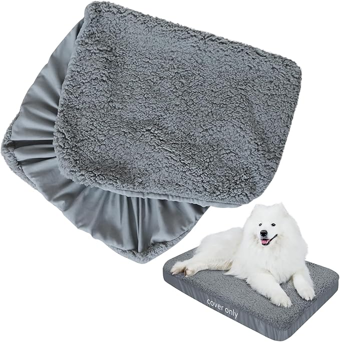 Dog Bed Covers Soft Plush Replacement Washable, Waterproof Pet Mattress Bed Liner Grey 54x44 Inches, for Dog/Cat, Cover Only