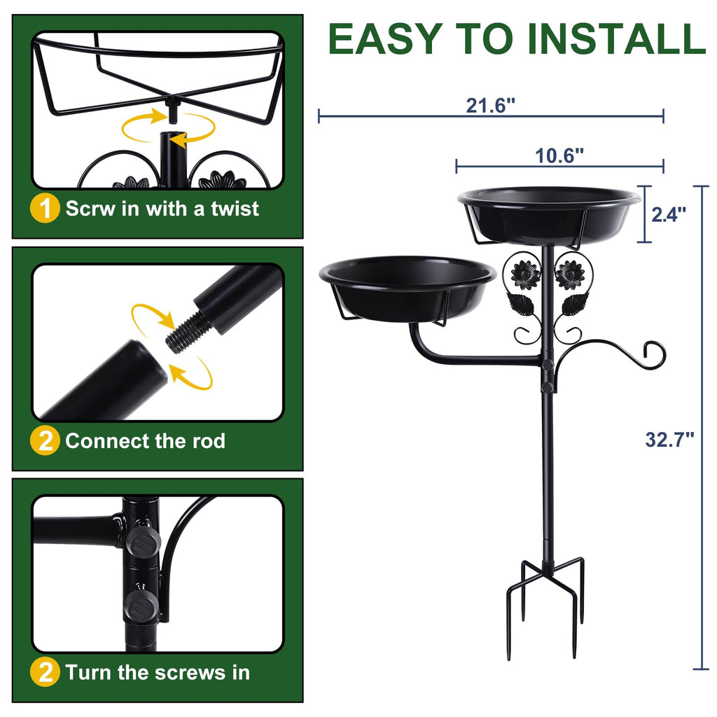 32.7 Inch Metal Bird Bath for Outside, Bird Baths for Outdoors, Bird Feeder