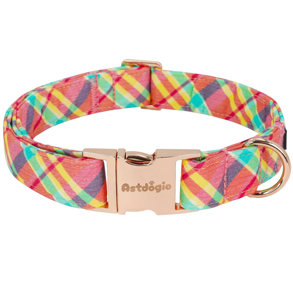 Astdogio Cotton Dog Collar, Soft Adjustable Dog Collars for Small Dogs, Multi-Color Plaid Dog Collar for Small Medium Large Dogs, Cute Dog Collars Perfect for Girl or Boy Dog Collars-S