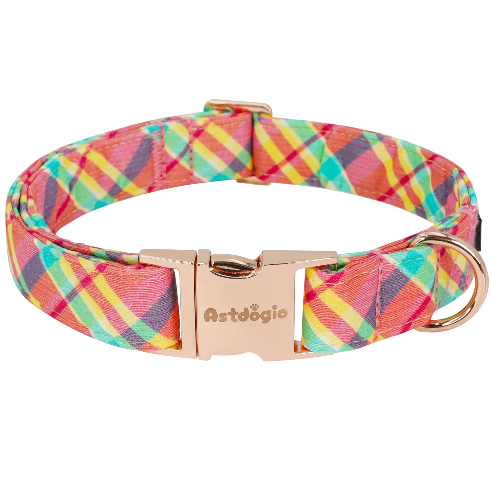 Astdogio Cotton Dog Collar, Soft Adjustable Dog Collars for Small Dogs, Multi-Color Plaid Dog Collar for Small Medium Large Dogs, Cute Dog Collars Perfect for Girl or Boy Dog Collars-S