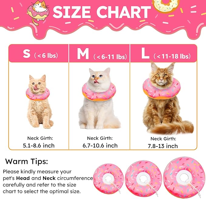 Hpetppy Cat Cone Collar Soft, Cat Recovery Collar for Wound Healing Cute Donut Adjustable Kittens Cones to Stop Licking Comfortable Lightweight Neck Elizabethan Collars for Cats Kittens After Surgery
