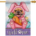 Artofy Welcome Easter Bunny Dog Large Decorative House Flag, French Bulldog