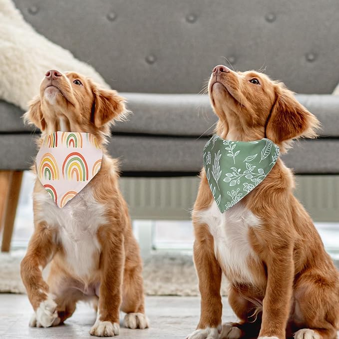 Whaline 4 Pcs Boho Pet Bandanas, Daisy Rainbow Floral Flower