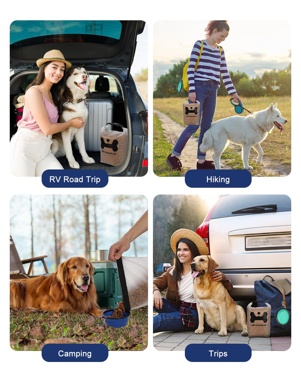ANVS Silicone Pet Food Storage Bag,30-Cup Dog Food Travel Bag with 2PCS Collapsible Bowls, Perfect for Camping Trip, Dog Boarding, Weekend Getaways and Travel