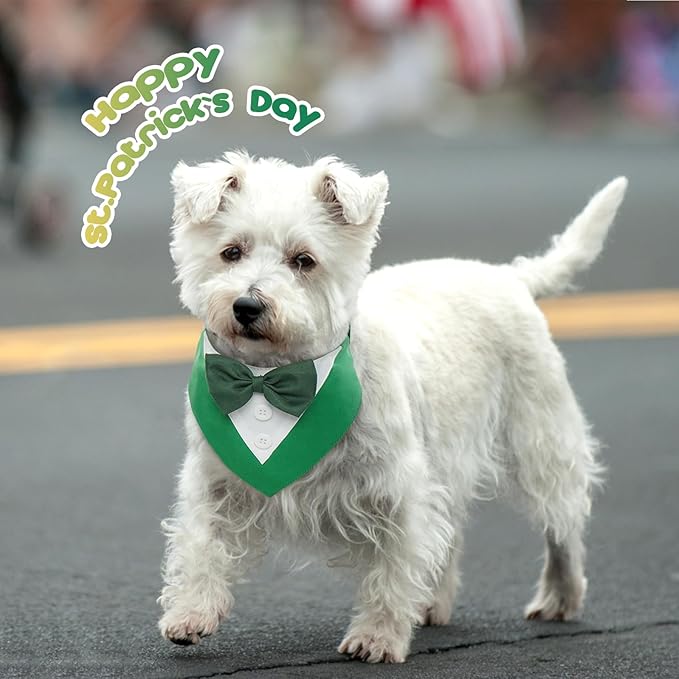 FUAMEY Dog Tuxedo St.Patrick's for Small Dogs,Dog Formal Suit Dogs Attire Pet Bow Tie Puppy Party Costumes Cat Tux Outfits Pets Bandana Cosplay Adjustable Bowties St.Patrick's Day Green XS