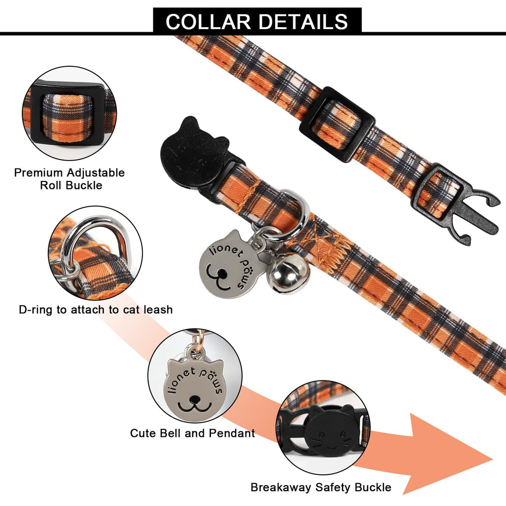 Lionet Paws 2pcs Pack Halloween Cat Collar,Brown Blossoms and Black Brown Grid with Breakaway Buckle,Cute Adjustable Cat Kitten Collar,Ideal for Girl Cats