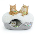 CATTASAURUS Peekaboo Cat Cave for Multiple & Large Cats Up to 30-45 Lbs, Fluffy Cat Beds for Indoor Cats, Scratch Detachable & Washable Tunnel Bed, Comfy Donut Cave (Light Gray, Large (Calming))