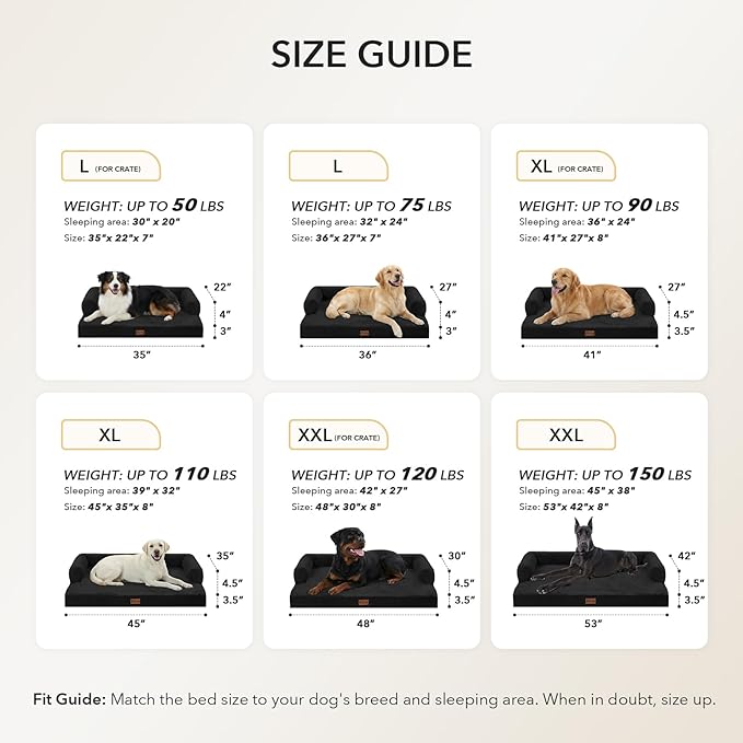 Orthopedic Dog Beds for Extra Large Dogs, Waterproof Egg Crate Foam XL Dog Bed with Sides 45x35Inch, Big Dogs Couch Beds with Removable Washable Cover and Nonskid Bottom, Black