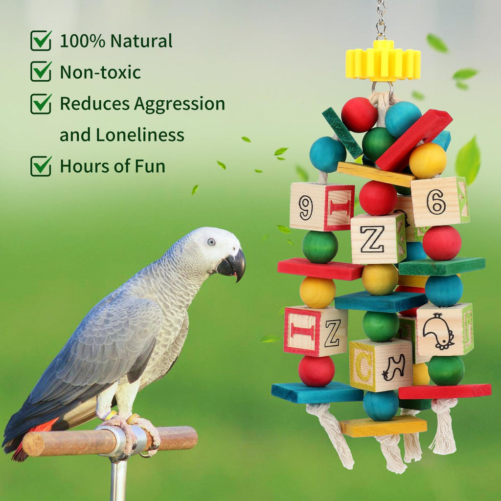 Rypet Hanging Parrot Toys, Wood Rope Chew Blocks for Cockatiels
