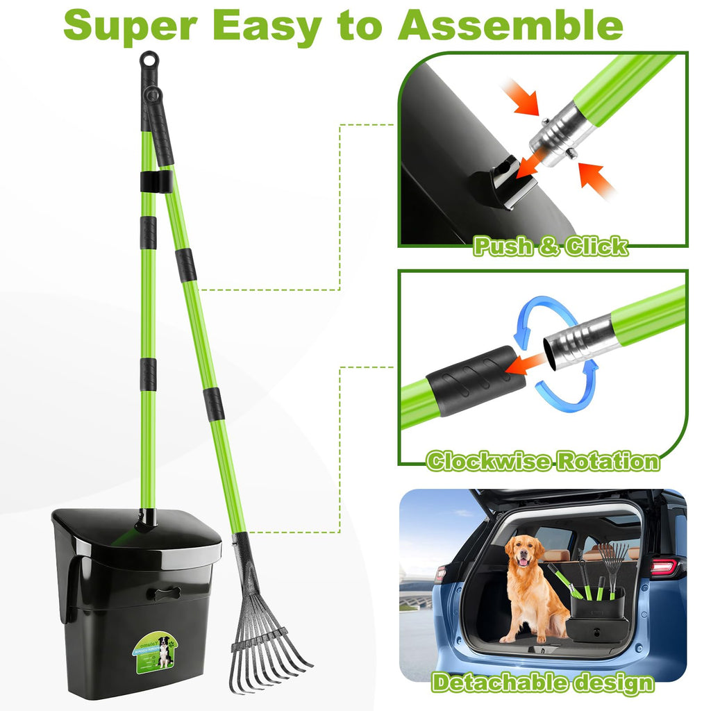 Yalumo Pooper Scooper Swivel Bin & Rake with 50 Waste Bags, 38" Long Adjustable Handle Dog Poop Scooper for Yard Large Medium Small Dog, Easy to Clean Pet Waste Use on Grass, Dirt, Concrete or Gravel