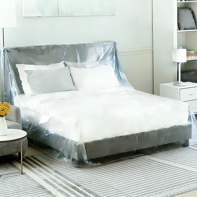 KeMioYuXin Plastic Bed Cover - Waterproof Furniture Sofa Couch Protector from Cat Full Extra Large King Queen Bed Storage Dust Cover for Moving