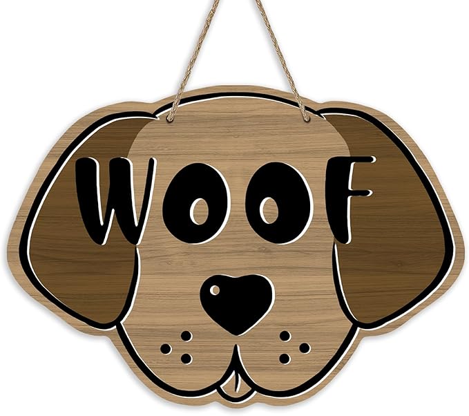 Bolisom Dog Paw Prints Front Door Sign, I Woof You Bone Wood Hanger Outdoor