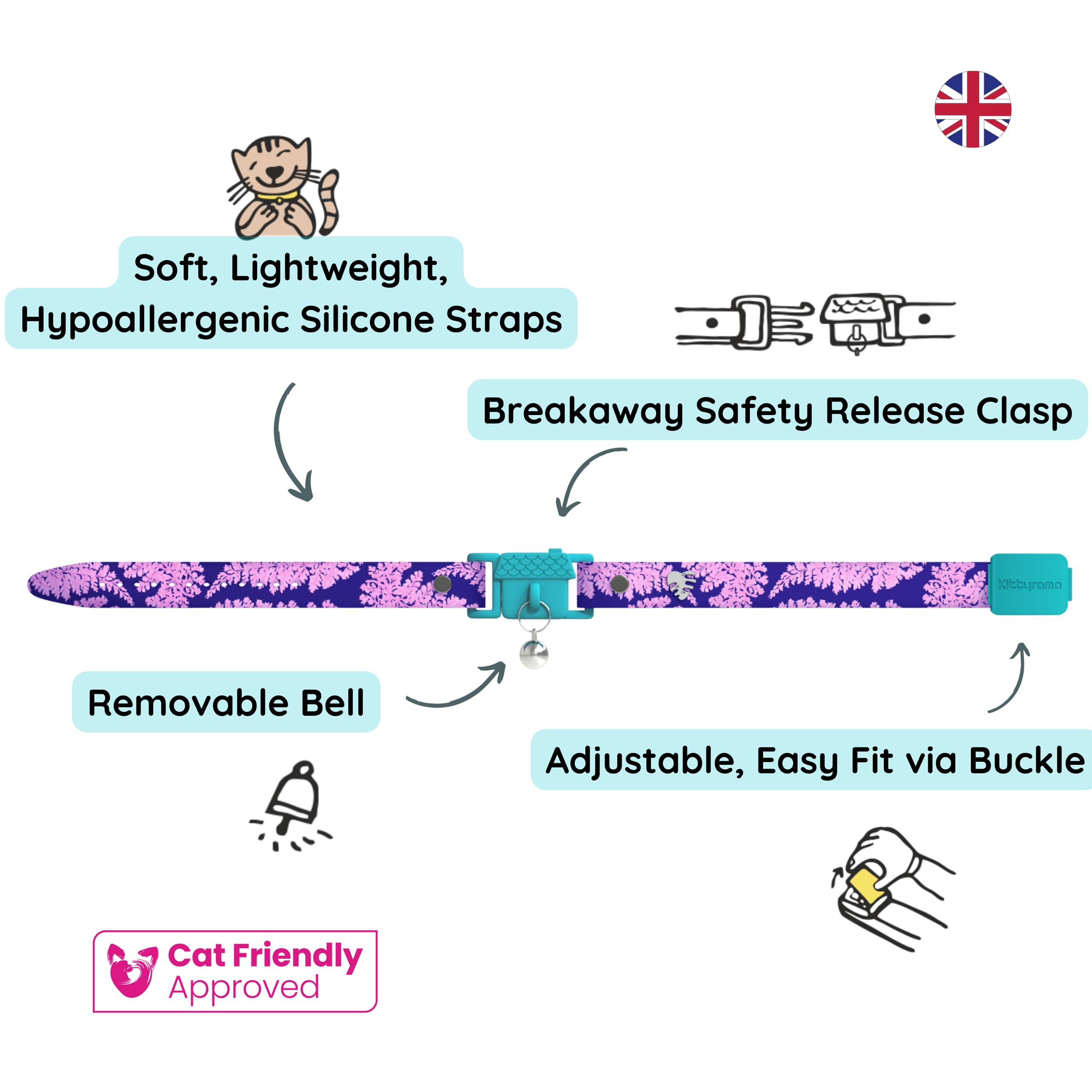 Kittyrama Botanicals Fern Kitten Collar. Award Winning. Hypoallergenic, Quick Release Breakaway, Comfy & Soft. Vet Approved. Other Styles Available