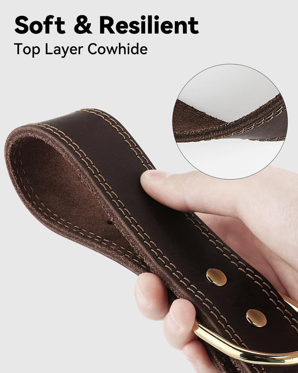 Joytale Leather Dog Collar for Small Dogs, Genuine Solid Sturdy Leather for Active Small Breeds, Adjustable Metal Pin Buckle, Durable and Secure Pet Collar for Daily Use, Brown, XS