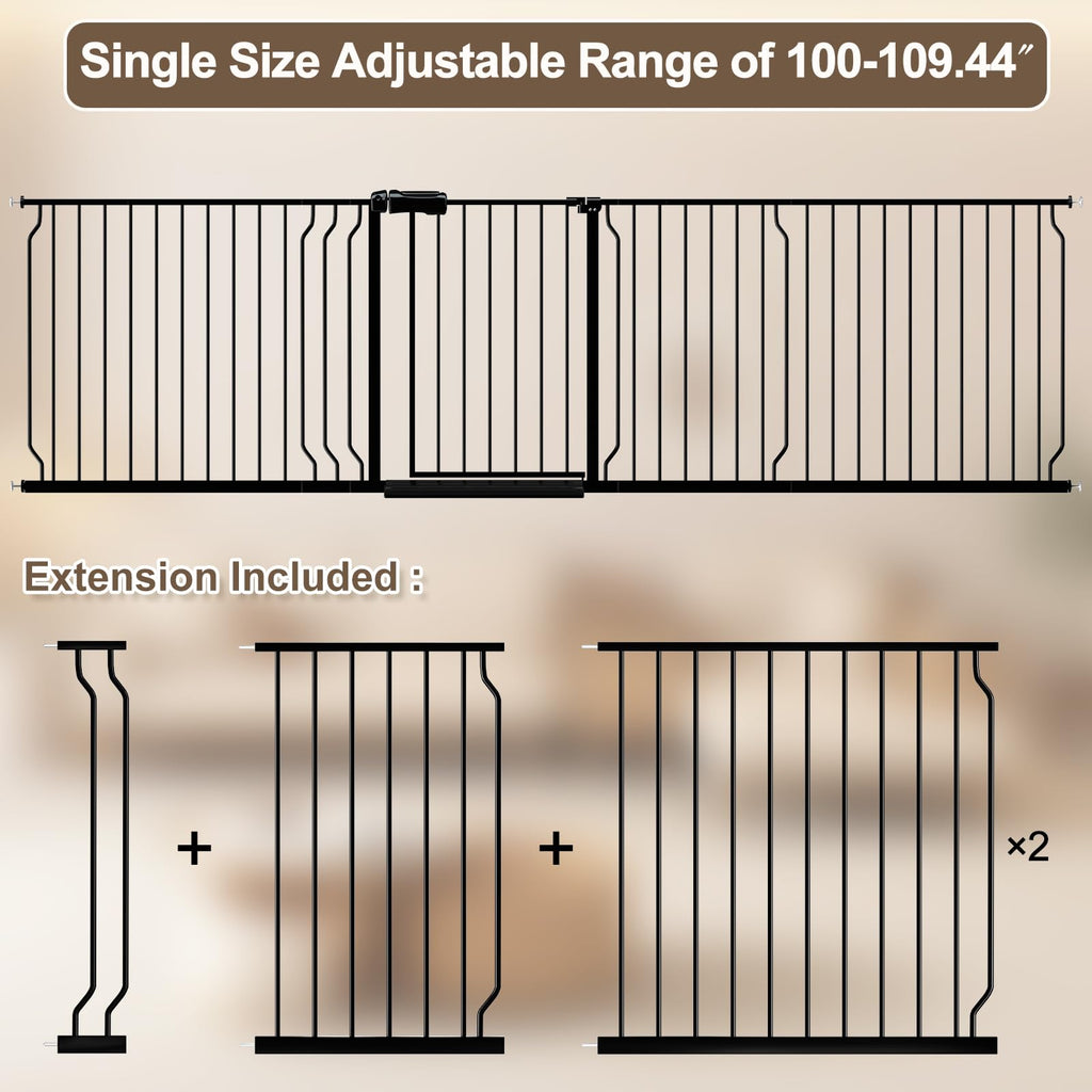 WAOWAO 100-109.41" Extra Wide Baby Gate Pressure Mounted 30" Tall Black