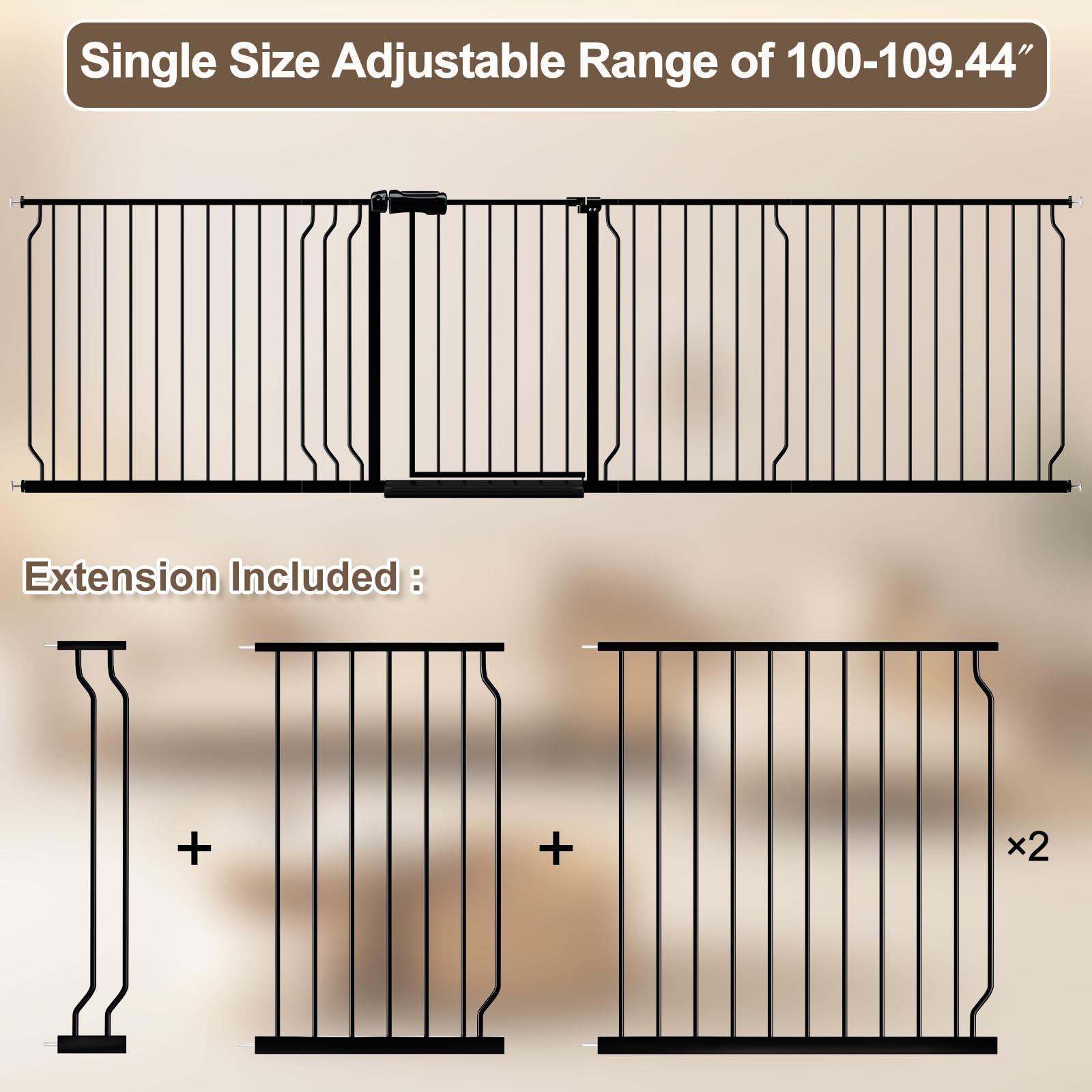 WAOWAO 100-109.41" Extra Wide Baby Gate Pressure Mounted 30" Tall Black