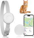 Cat Tracker, No Monthly Fee, GPS Tracker, Compatible with Apple Find My App(Only iOS), Waterproof Cat Trackers Collar with Bell and Safety Elastic Buckle, Real-Time Location, Pet Trackers, White