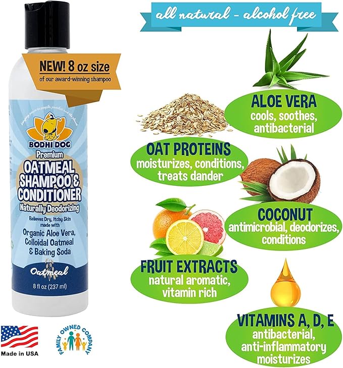 Bodhi Dog Shampoo Brush & Oatmeal Shampoo and Conditioner Bundle - Soothes and Moisturizes Dry, Itchy Skin - Bath Bundle for Shower, Showerhead, Sprayer & Bathing