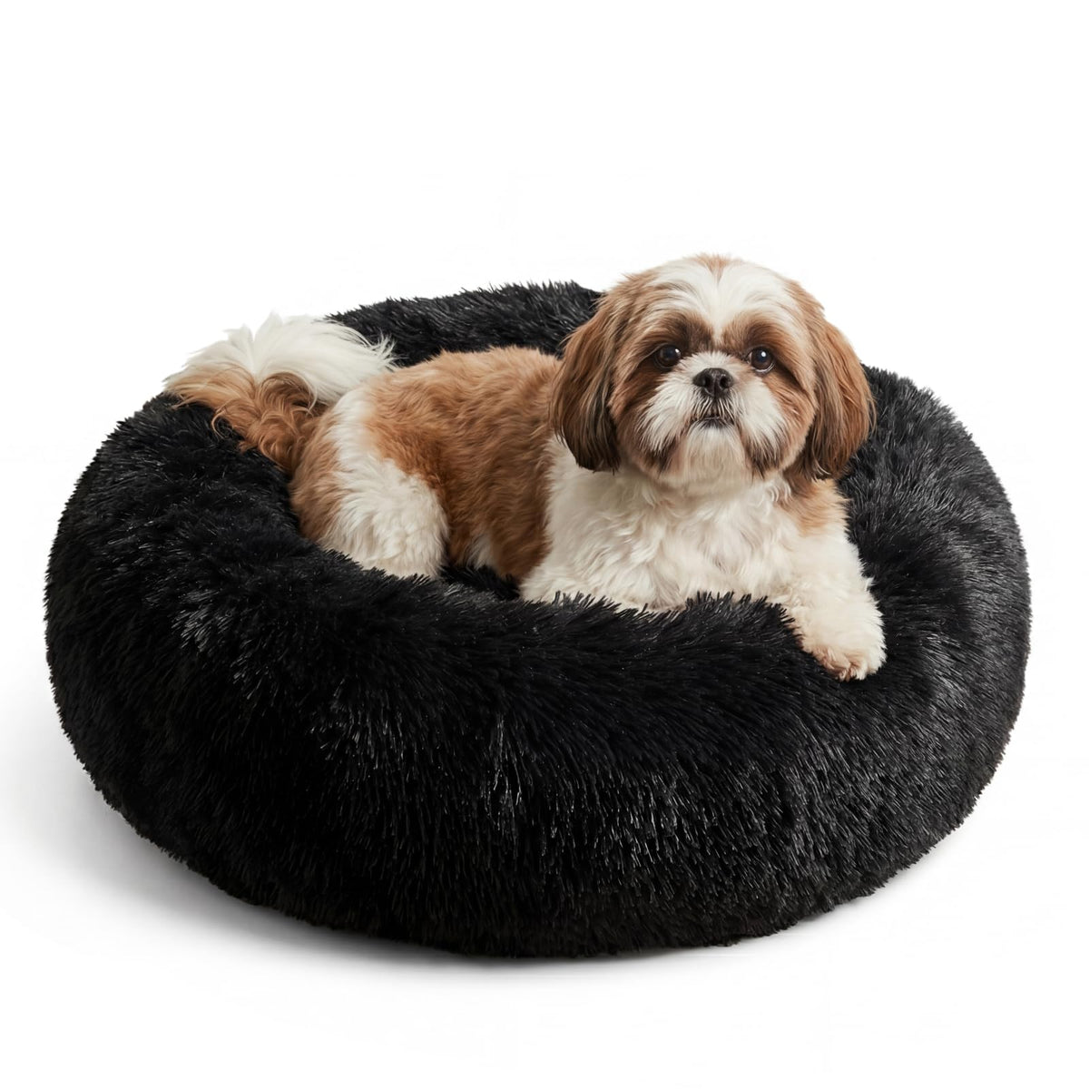 nononfish Round Calming Dog Bed,Plush Donut Pet Bed for Small Dogs