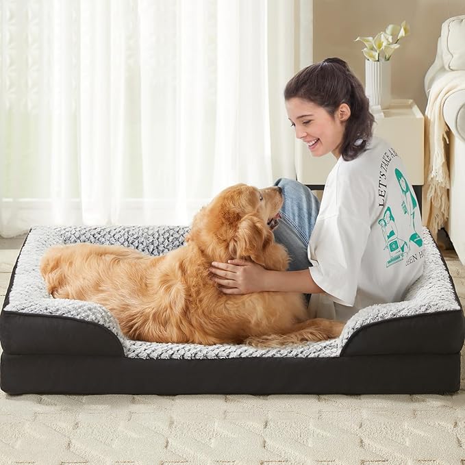 LEXTRO Orthopedic Dog Bed for Medium Dogs, Comfy Sleeping Dog Sofa Bed