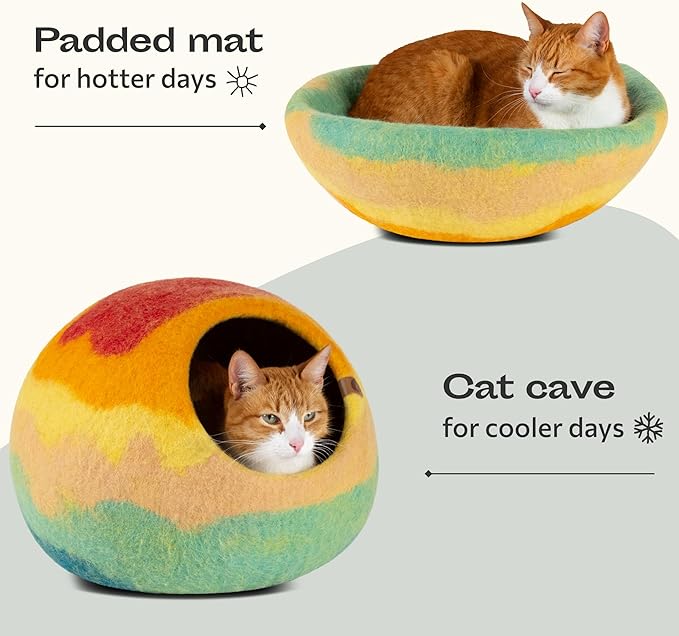MEOWFIA Cat Cave - Merino Wool Bed for Indoor Cats (Tucson Sunset, Large)