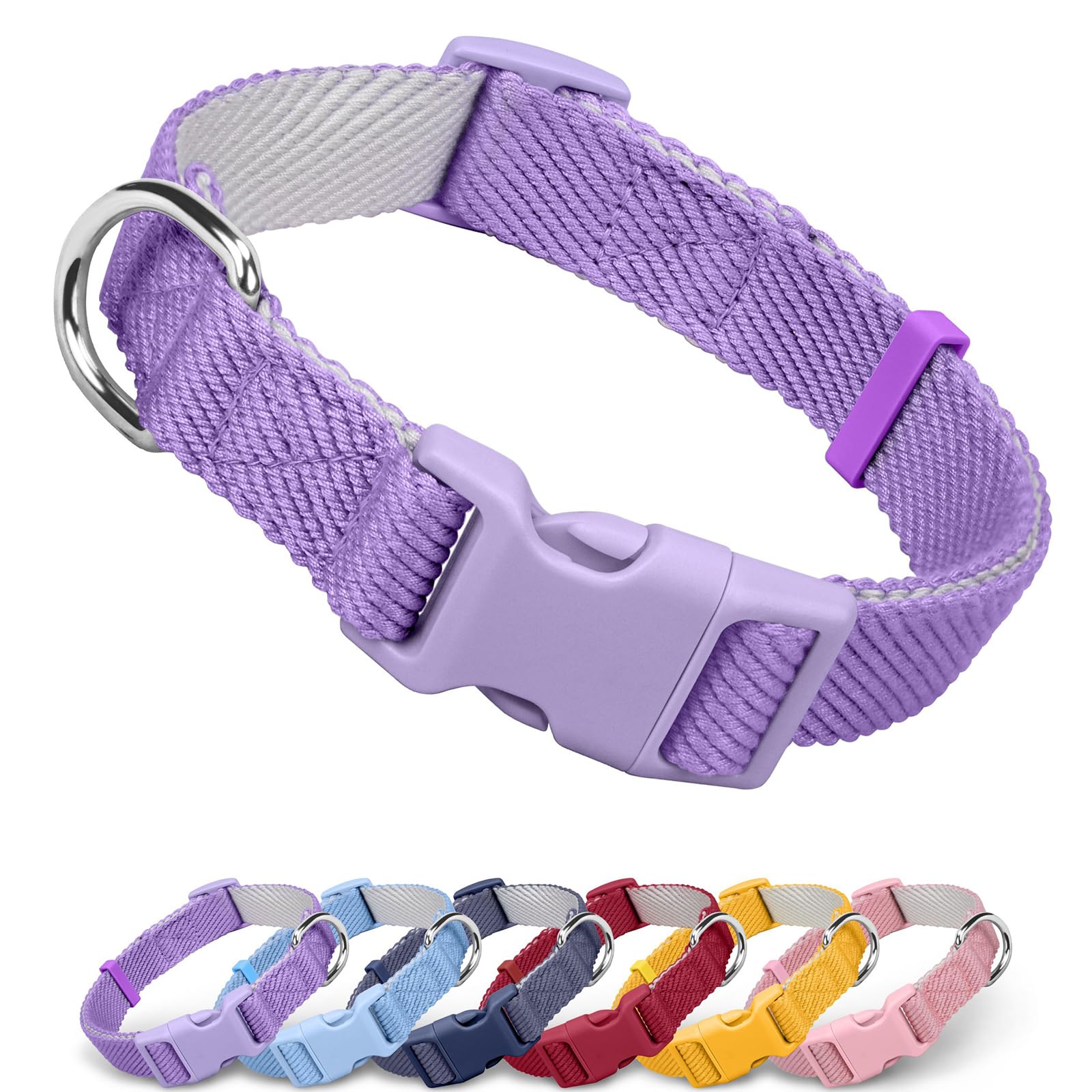 Dynmeow Soft and Breathable Cotton Dog Collar, Durable Adjustable Female Girl Pet Collar with Quick-Release Buckle, Lightweight for Sensitive Skin for Small and Medium Dogs, Purple, S