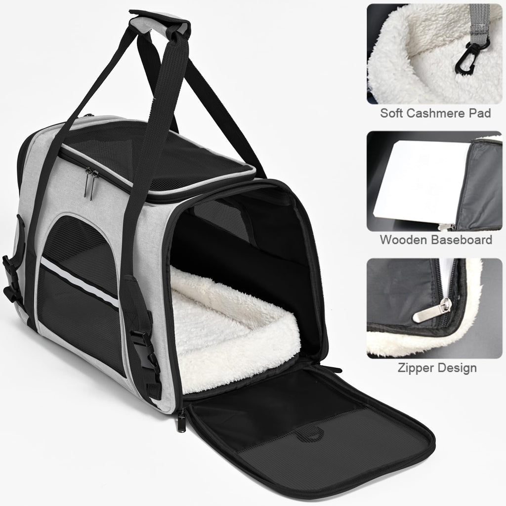 SURILEHEGE Dog Cat Carrier Soft for Small Pet Up to 16 Lbs TSA Airline Approved Travel Carrier Collapsible Puppy Car Mesh Bag 17.5 * 10.2 * 11.4 inch - Grey & Black