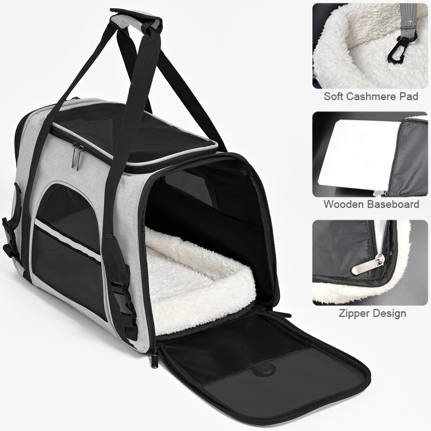 SURILEHEGE Dog Cat Carrier Soft for Small Pet Up to 16 Lbs TSA Airline Approved Travel Carrier Collapsible Puppy Car Mesh Bag 17.5 * 10.2 * 11.4 inch - Grey & Black